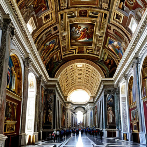 바티칸 시국과 도미니크 수도회 - "Majestic interior of the Vatican Museum, showcasing the Sistine Chapel ceiling with Michelangelo's ...