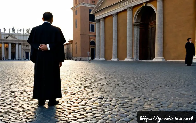 바티칸 시국과 개신교 갈등 - Photorealistic historical scene of a quiet cobblestone square near Vatican City at dawn, grand Renai...